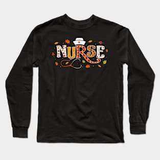 Retro Autumn Pumpkin Fall Nurse Life Thanksgiving Nurse Long Sleeve T-Shirt